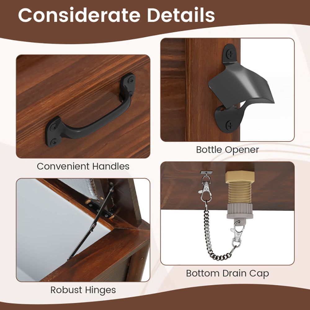 1PC Wooden Patio Cooler with 3 Handles and Bottle Opener