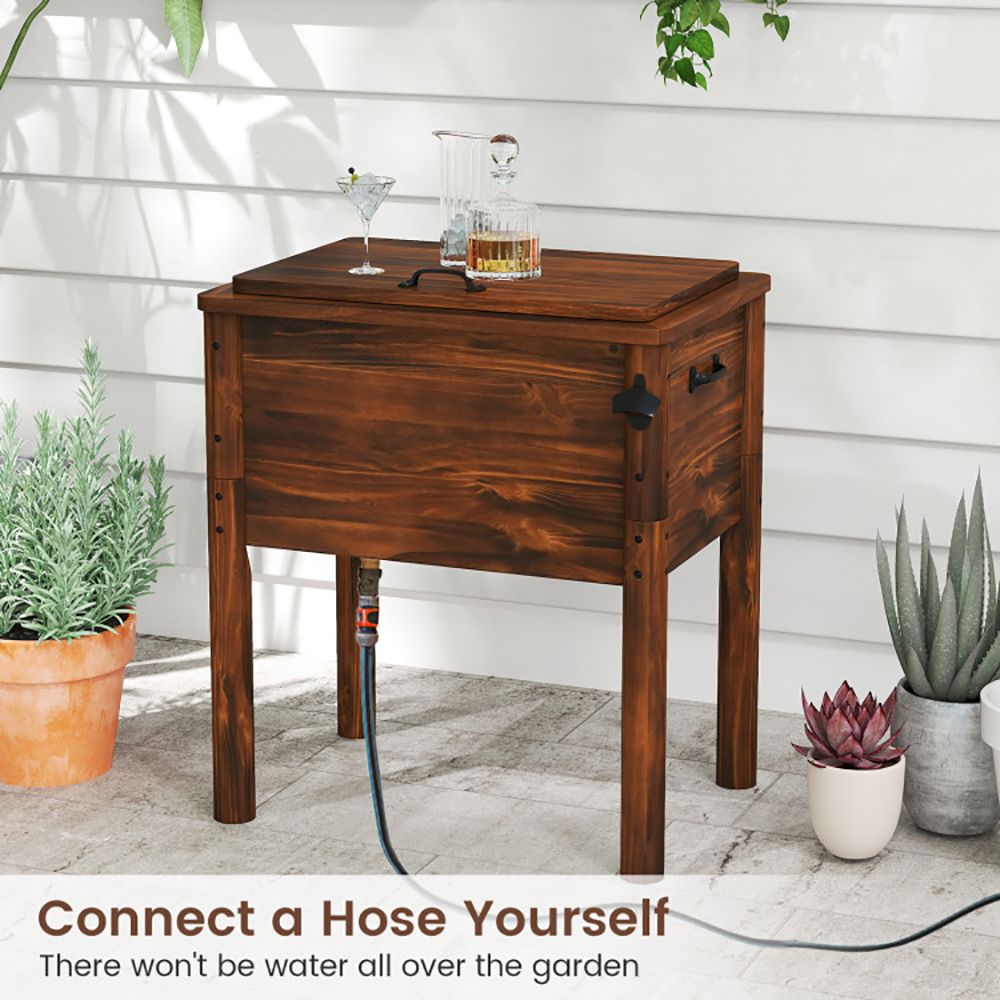 1PC Wooden Patio Cooler with 3 Handles and Bottle Opener