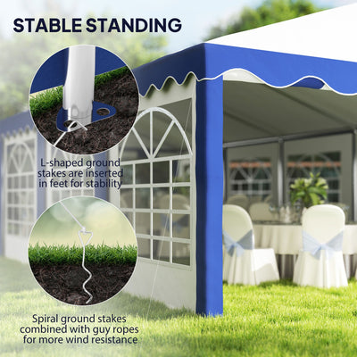 Outsunny 16.5' x 33' Large Party Tent, Heavy Duty Outdoor Canopy Tent with Removable Sidewalls, 10 Windows, Blue