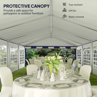 Outsunny 16.5' x 33' Large Party Tent, Heavy Duty Outdoor Canopy Tent with Removable Sidewalls, 10 Windows, Blue