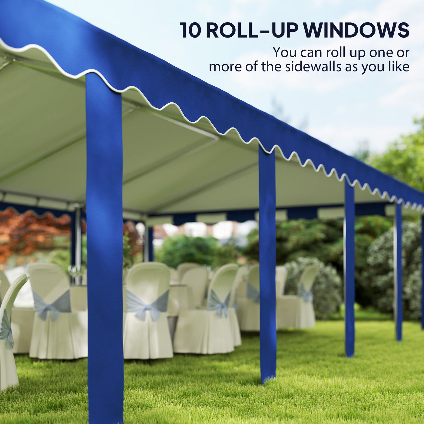Outsunny 16.5' x 33' Large Party Tent, Heavy Duty Outdoor Canopy Tent with Removable Sidewalls, 10 Windows, Blue