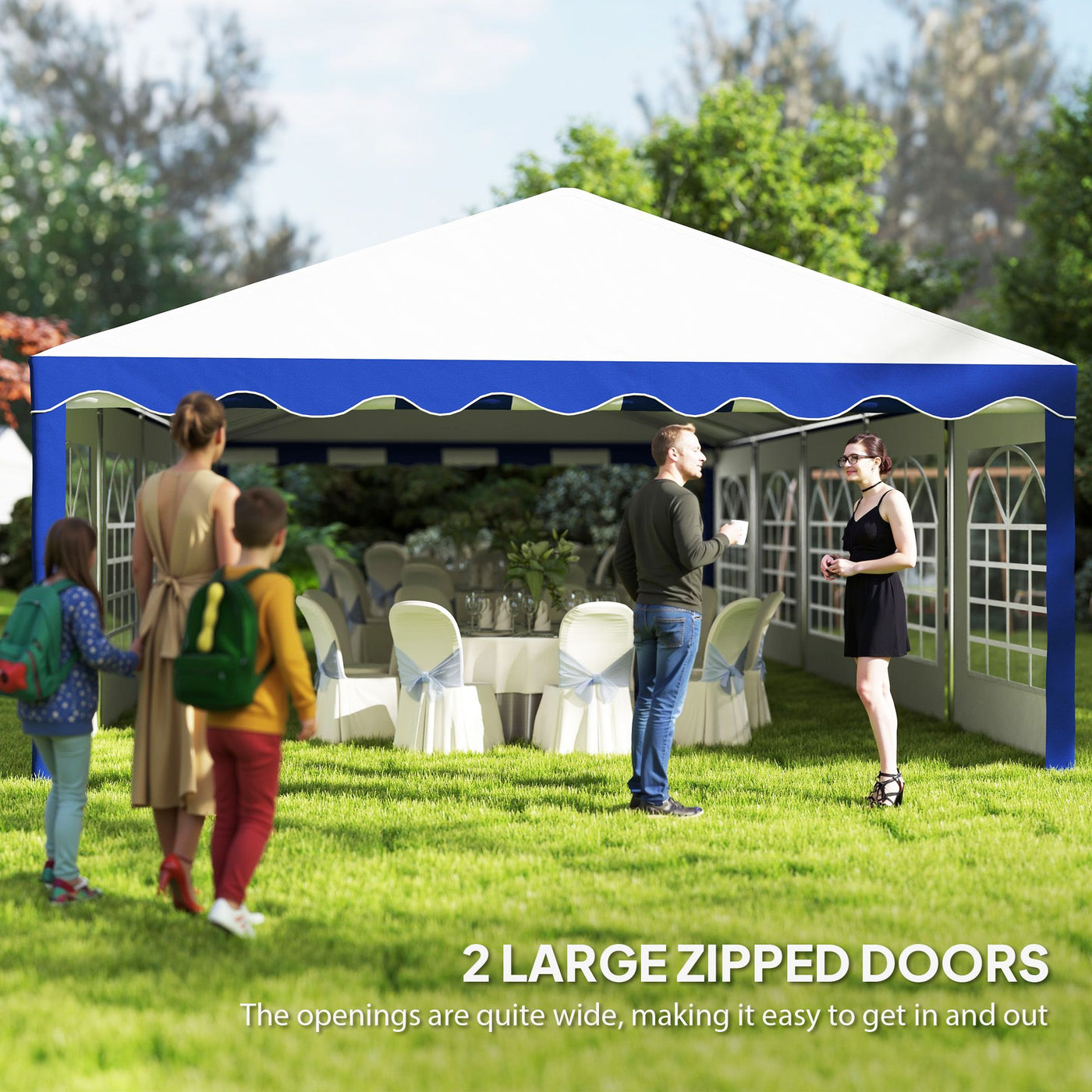 Outsunny 16.5' x 33' Large Party Tent, Heavy Duty Outdoor Canopy Tent with Removable Sidewalls, 10 Windows, Blue