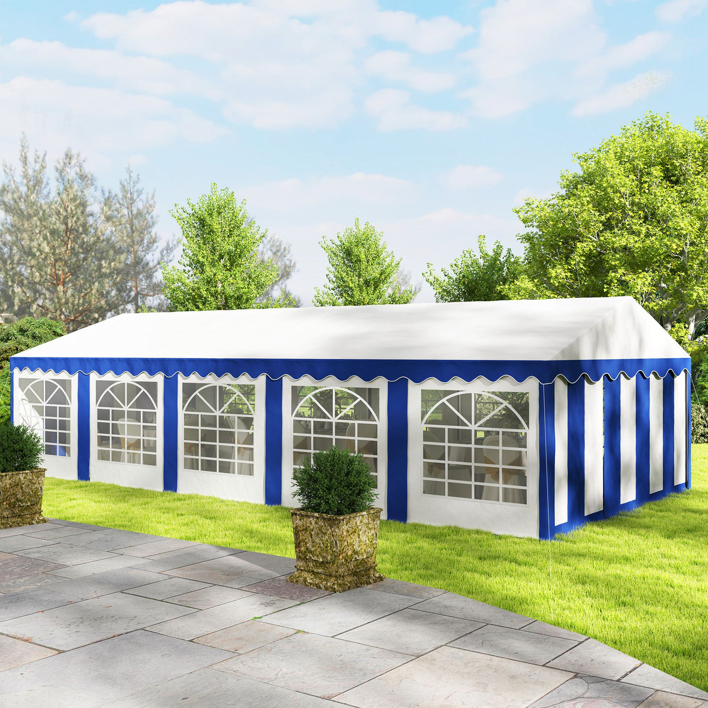 Outsunny 16.5' x 33' Large Party Tent, Heavy Duty Outdoor Canopy Tent with Removable Sidewalls, 10 Windows, Blue