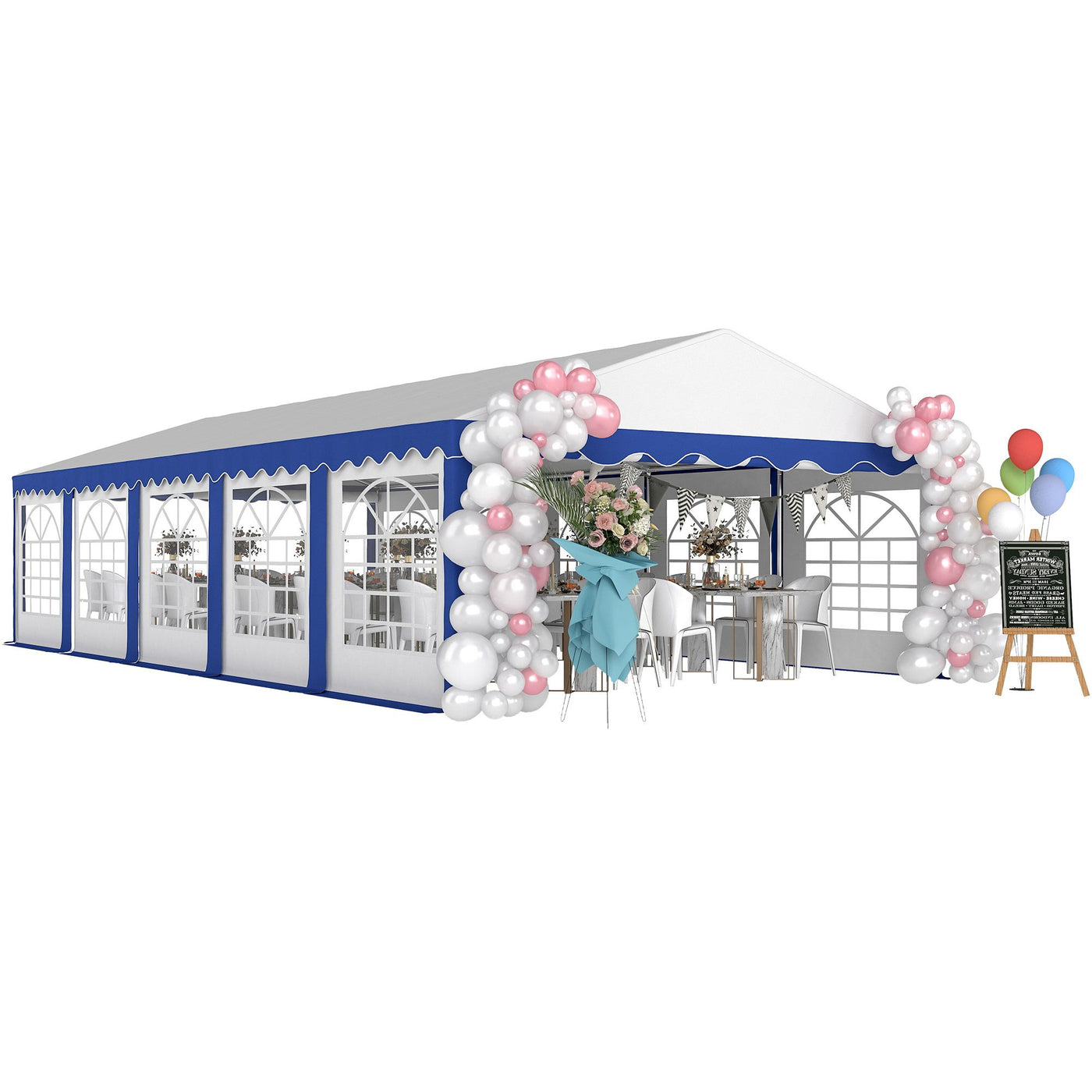 Outsunny 16.5' x 33' Large Party Tent, Heavy Duty Outdoor Canopy Tent with Removable Sidewalls, 10 Windows, Blue