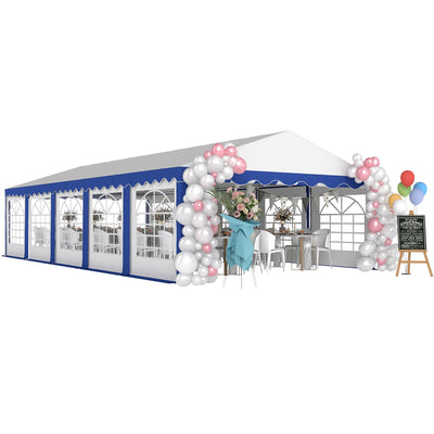 Outsunny 16.5' x 33' Large Party Tent, Heavy Duty Outdoor Canopy Tent with Removable Sidewalls, 10 Windows, Blue