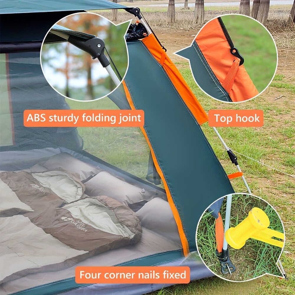 Muti-Person Outdoor Automatic Quick Opening Camping Tent with Mesh Windows. Made of Oxford Fabric, Comes with Portable Bag & Moisture - Proof Mat. Ideal for Family Camping, Fishing, Hunting