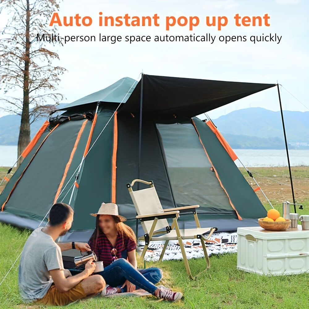 Muti-Person Outdoor Automatic Quick Opening Camping Tent with Mesh Windows. Made of Oxford Fabric, Comes with Portable Bag & Moisture - Proof Mat. Ideal for Family Camping, Fishing, Hunting