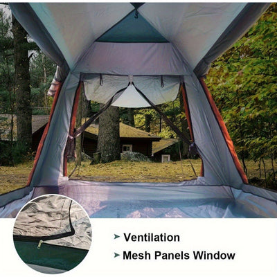 Muti-Person Outdoor Automatic Quick Opening Camping Tent with Mesh Windows. Made of Oxford Fabric, Comes with Portable Bag & Moisture - Proof Mat. Ideal for Family Camping, Fishing, Hunting