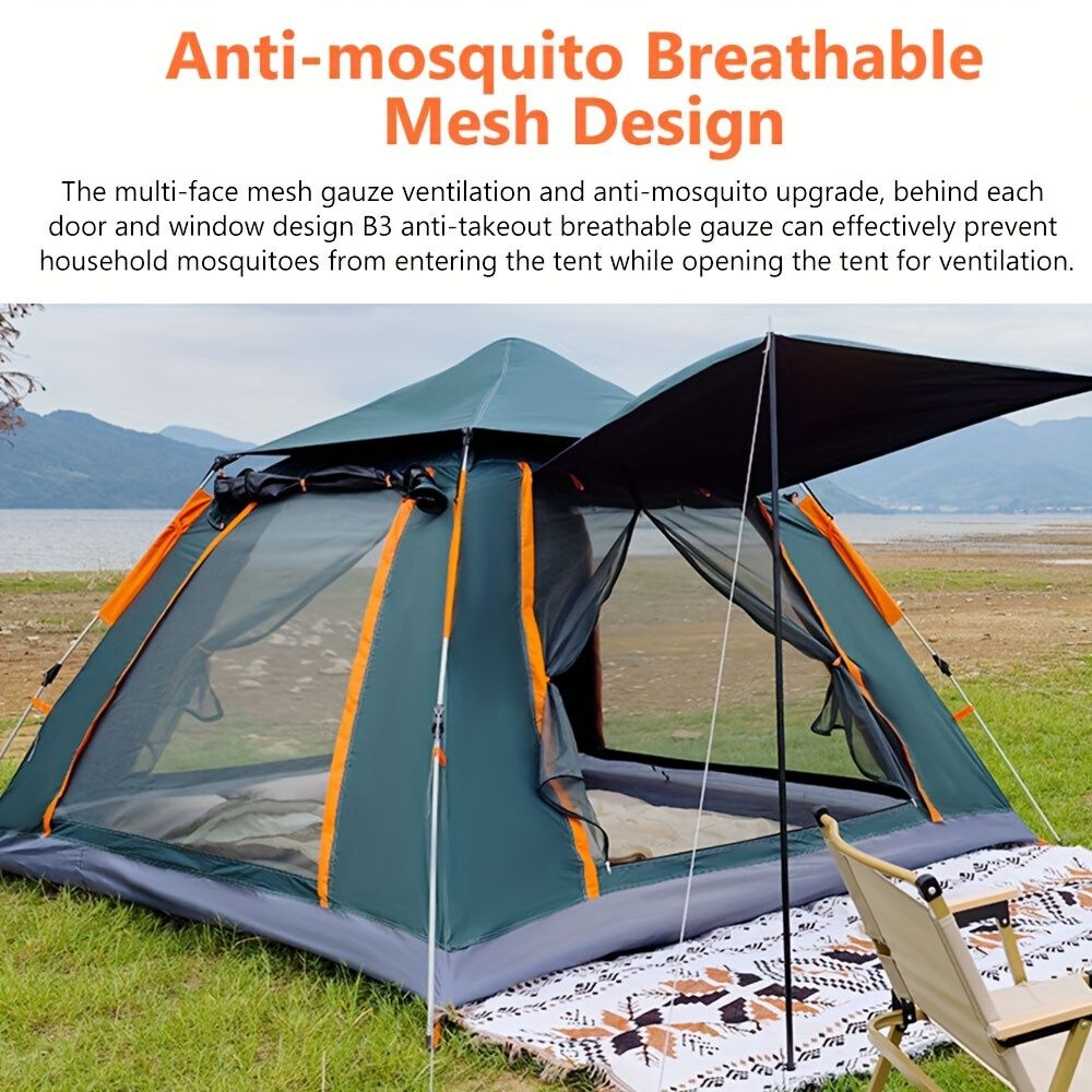 Muti-Person Outdoor Automatic Quick Opening Camping Tent with Mesh Windows. Made of Oxford Fabric, Comes with Portable Bag & Moisture - Proof Mat. Ideal for Family Camping, Fishing, Hunting