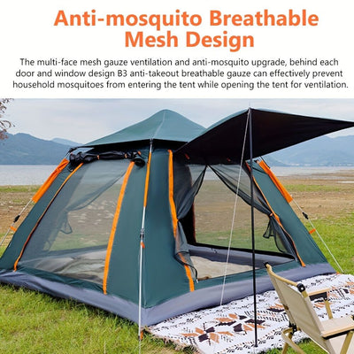 Muti-Person Outdoor Automatic Quick Opening Camping Tent with Mesh Windows. Made of Oxford Fabric, Comes with Portable Bag & Moisture - Proof Mat. Ideal for Family Camping, Fishing, Hunting