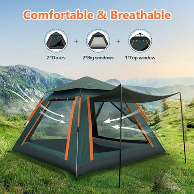 Muti-Person Outdoor Automatic Quick Opening Camping Tent with Mesh Windows. Made of Oxford Fabric, Comes with Portable Bag & Moisture - Proof Mat. Ideal for Family Camping, Fishing, Hunting
