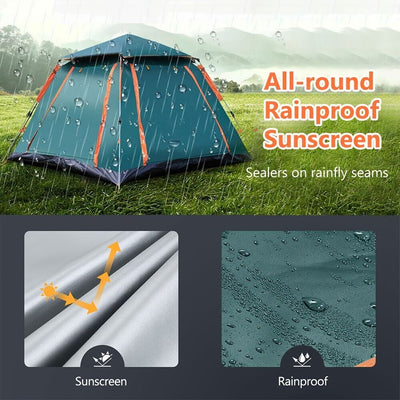 Muti-Person Outdoor Automatic Quick Opening Camping Tent with Mesh Windows. Made of Oxford Fabric, Comes with Portable Bag & Moisture - Proof Mat. Ideal for Family Camping, Fishing, Hunting