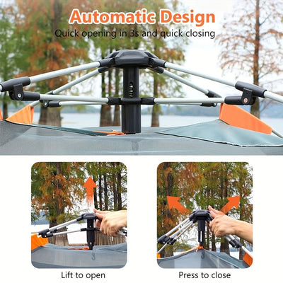 Muti-Person Outdoor Automatic Quick Opening Camping Tent with Mesh Windows. Made of Oxford Fabric, Comes with Portable Bag & Moisture - Proof Mat. Ideal for Family Camping, Fishing, Hunting
