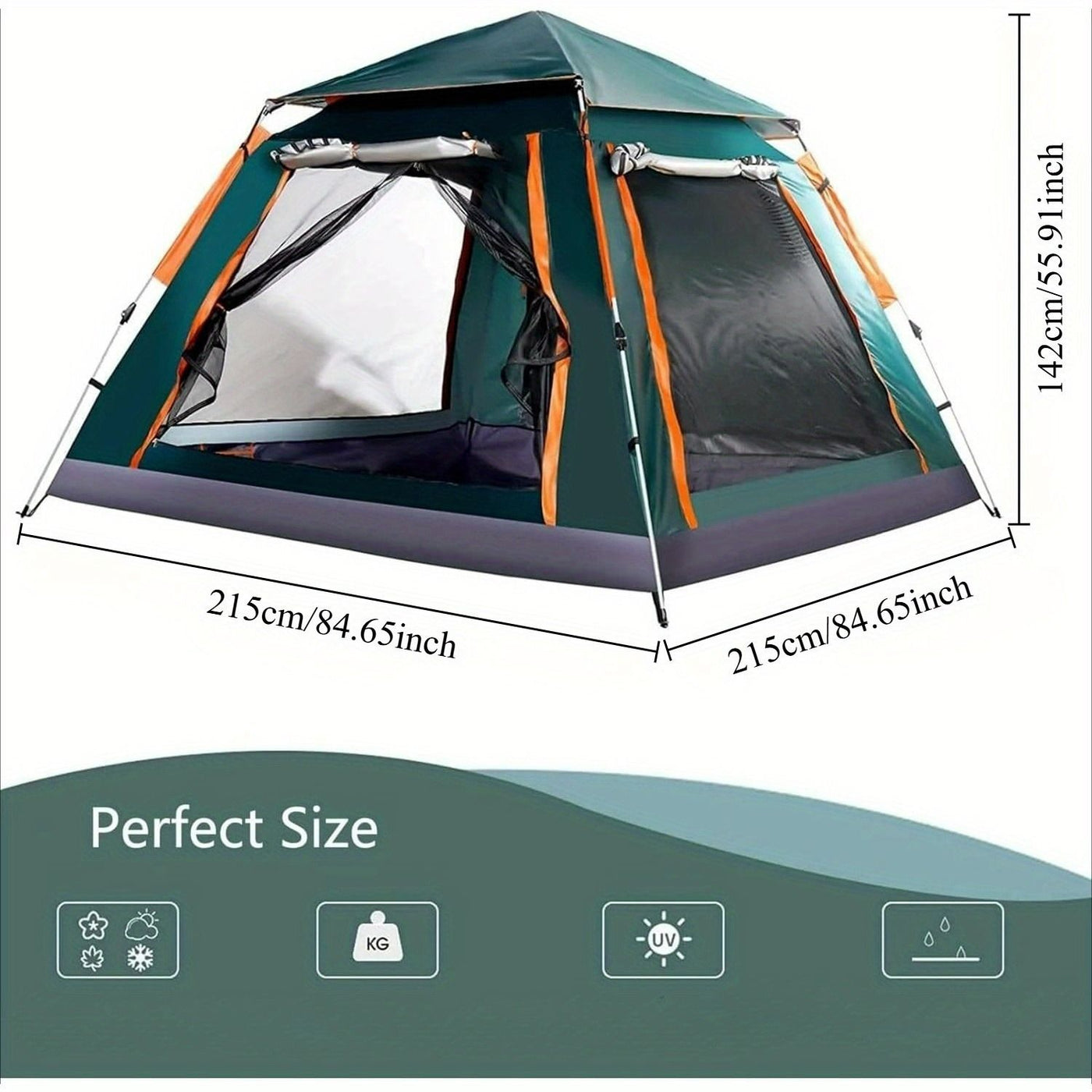 Muti-Person Outdoor Automatic Quick Opening Camping Tent with Mesh Windows. Made of Oxford Fabric, Comes with Portable Bag & Moisture - Proof Mat. Ideal for Family Camping, Fishing, Hunting