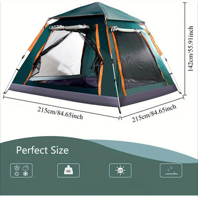 Muti-Person Outdoor Automatic Quick Opening Camping Tent with Mesh Windows. Made of Oxford Fabric, Comes with Portable Bag & Moisture - Proof Mat. Ideal for Family Camping, Fishing, Hunting