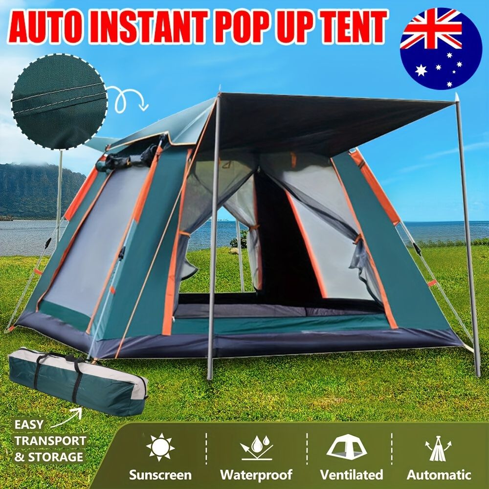 Muti-Person Outdoor Automatic Quick Opening Camping Tent with Mesh Windows. Made of Oxford Fabric, Comes with Portable Bag & Moisture - Proof Mat. Ideal for Family Camping, Fishing, Hunting