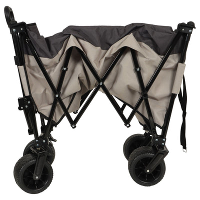 Extra large 300L Tall Heavy-Duty Folding Wagon Cart with 480lbs Capacity – All-Terrain Wheels, Side Pockets, Brakes & Drink Holders for Camping, Beach, Sports, Gardening, khaki- Gray