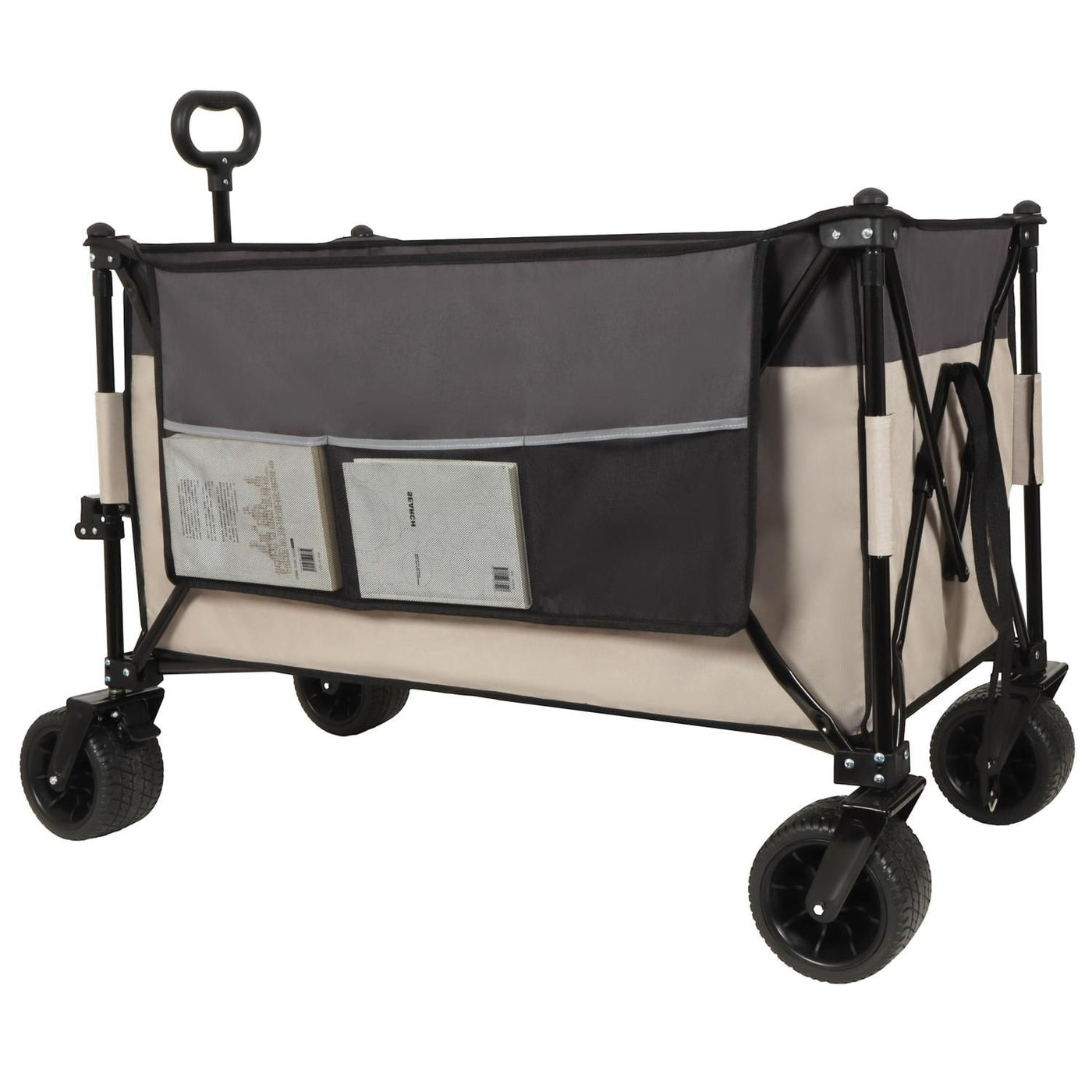 Extra large 300L Tall Heavy-Duty Folding Wagon Cart with 480lbs Capacity – All-Terrain Wheels, Side Pockets, Brakes & Drink Holders for Camping, Beach, Sports, Gardening, khaki- Gray