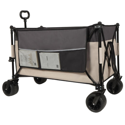 Extra large 300L Tall Heavy-Duty Folding Wagon Cart with 480lbs Capacity – All-Terrain Wheels, Side Pockets, Brakes & Drink Holders for Camping, Beach, Sports, Gardening, khaki- Gray