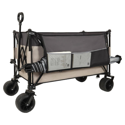 Extra large 300L Tall Heavy-Duty Folding Wagon Cart with 480lbs Capacity – All-Terrain Wheels, Side Pockets, Brakes & Drink Holders for Camping, Beach, Sports, Gardening, khaki- Gray