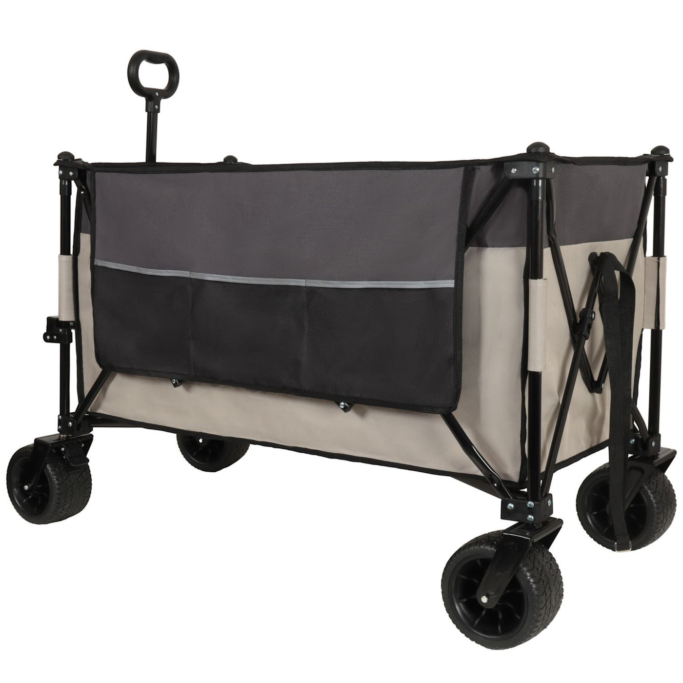 Extra large 300L Tall Heavy-Duty Folding Wagon Cart with 480lbs Capacity – All-Terrain Wheels, Side Pockets, Brakes & Drink Holders for Camping, Beach, Sports, Gardening, khaki- Gray