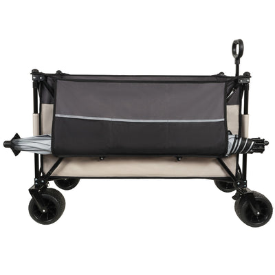 Extra large 300L Tall Heavy-Duty Folding Wagon Cart with 480lbs Capacity – All-Terrain Wheels, Side Pockets, Brakes & Drink Holders for Camping, Beach, Sports, Gardening, khaki- Gray