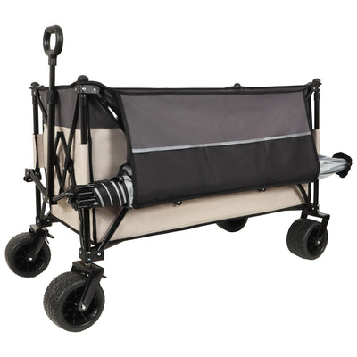 Extra large 300L Tall Heavy-Duty Folding Wagon Cart with 480lbs Capacity – All-Terrain Wheels, Side Pockets, Brakes & Drink Holders for Camping, Beach, Sports, Gardening, khaki- Gray