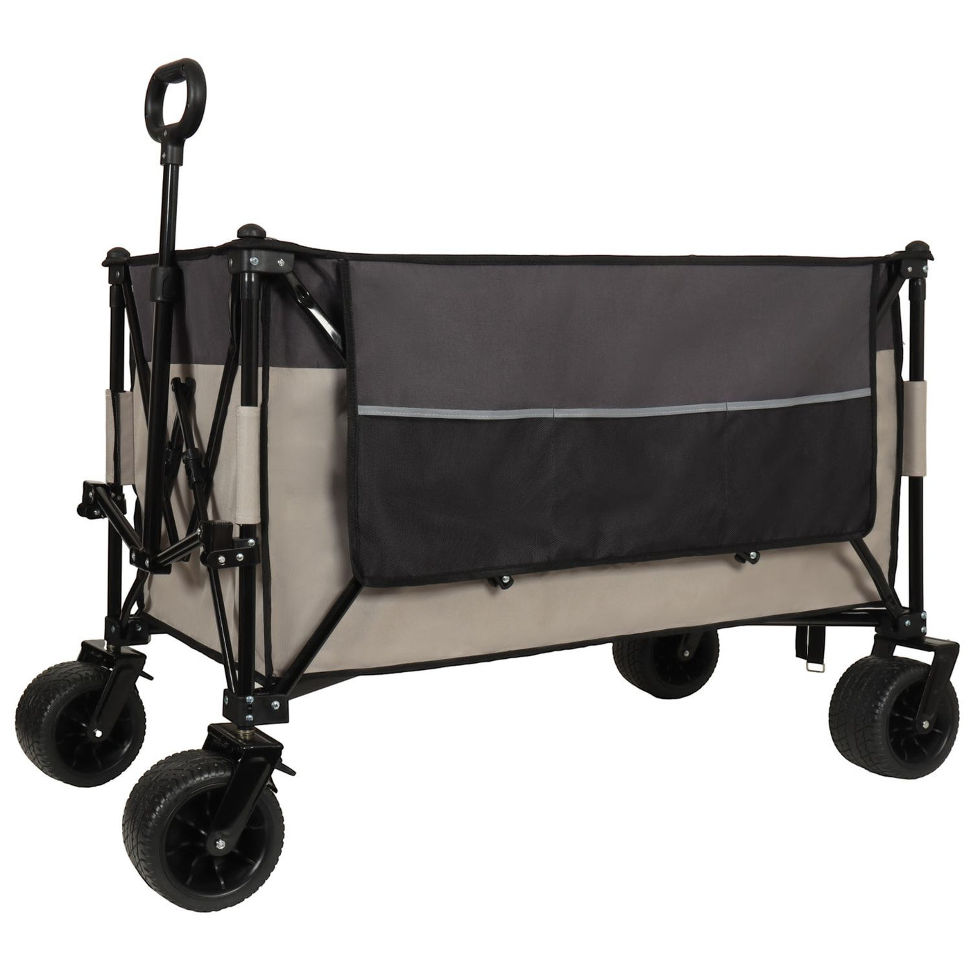 Extra large 300L Tall Heavy-Duty Folding Wagon Cart with 480lbs Capacity – All-Terrain Wheels, Side Pockets, Brakes & Drink Holders for Camping, Beach, Sports, Gardening, khaki- Gray