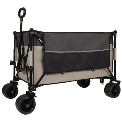 Extra large 300L Tall Heavy-Duty Folding Wagon Cart with 480lbs Capacity – All-Terrain Wheels, Side Pockets, Brakes & Drink Holders for Camping, Beach, Sports, Gardening, khaki- Gray