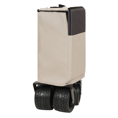 Extra large 300L Tall Heavy-Duty Folding Wagon Cart with 480lbs Capacity – All-Terrain Wheels, Side Pockets, Brakes & Drink Holders for Camping, Beach, Sports, Gardening, khaki- Gray