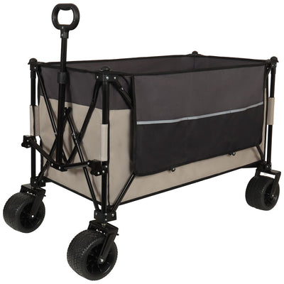 Extra large 300L Tall Heavy-Duty Folding Wagon Cart with 480lbs Capacity – All-Terrain Wheels, Side Pockets, Brakes & Drink Holders for Camping, Beach, Sports, Gardening, khaki- Gray
