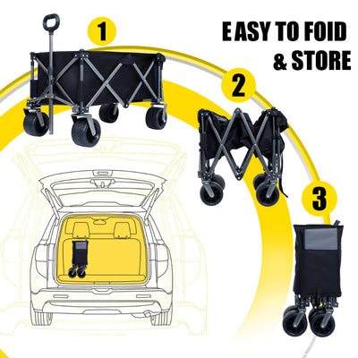 Collapsible Folding Wagon 300L,49" Extra Long Collapsible Wagon with Tailgate, All-Terrain 7"x 4" Big Wheels,Beach Wagon Cart Heavy Duty 400LBS Foldable Foldable Beach Wagon for Garden Sports Camping