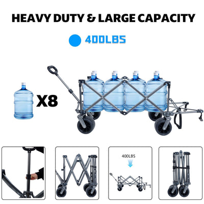 Collapsible Folding Wagon 300L,49" Extra Long Collapsible Wagon with Tailgate, All-Terrain 7"x 4" Big Wheels,Beach Wagon Cart Heavy Duty 400LBS Foldable Foldable Beach Wagon for Garden Sports Camping