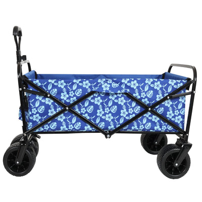 440lbs Collapsible Foldable Wagon Cart, Beach Wagon Utility Cart Utility Wagon Grocery Cart for Camping Shopping Sports Gardening Fishing, blue flower