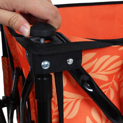 Heavy-Duty 480lbs Folding Wagon Cart with Bonus Picnic Mat - All-Terrain Beach Wheels, Drink Holders, Brakes & Side Pocket for Camping, Garden, Sports, orange print