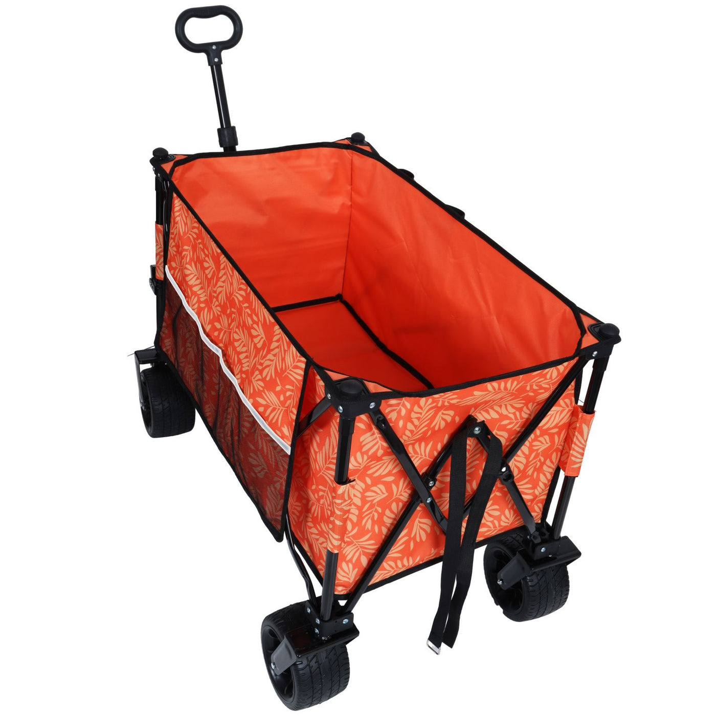 Heavy-Duty 480lbs Folding Wagon Cart with Bonus Picnic Mat - All-Terrain Beach Wheels, Drink Holders, Brakes & Side Pocket for Camping, Garden, Sports, orange print