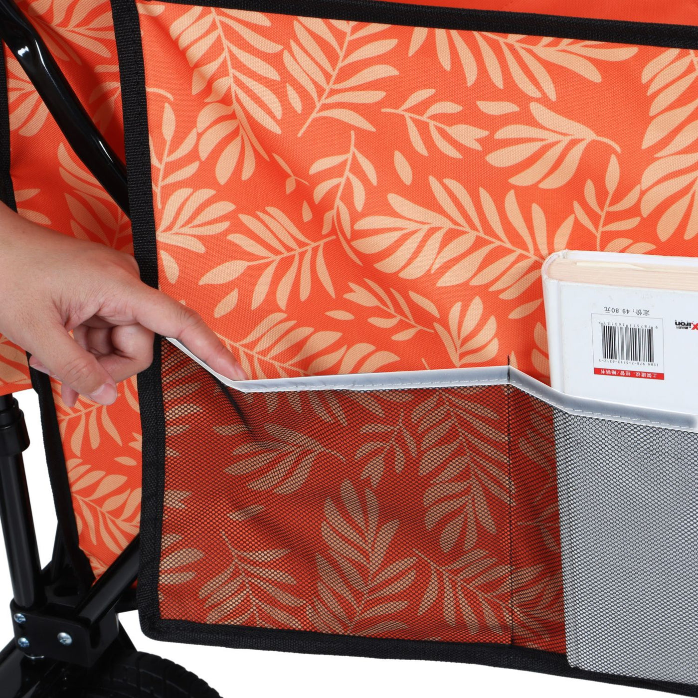 Heavy-Duty 480lbs Folding Wagon Cart with Bonus Picnic Mat - All-Terrain Beach Wheels, Drink Holders, Brakes & Side Pocket for Camping, Garden, Sports, orange print