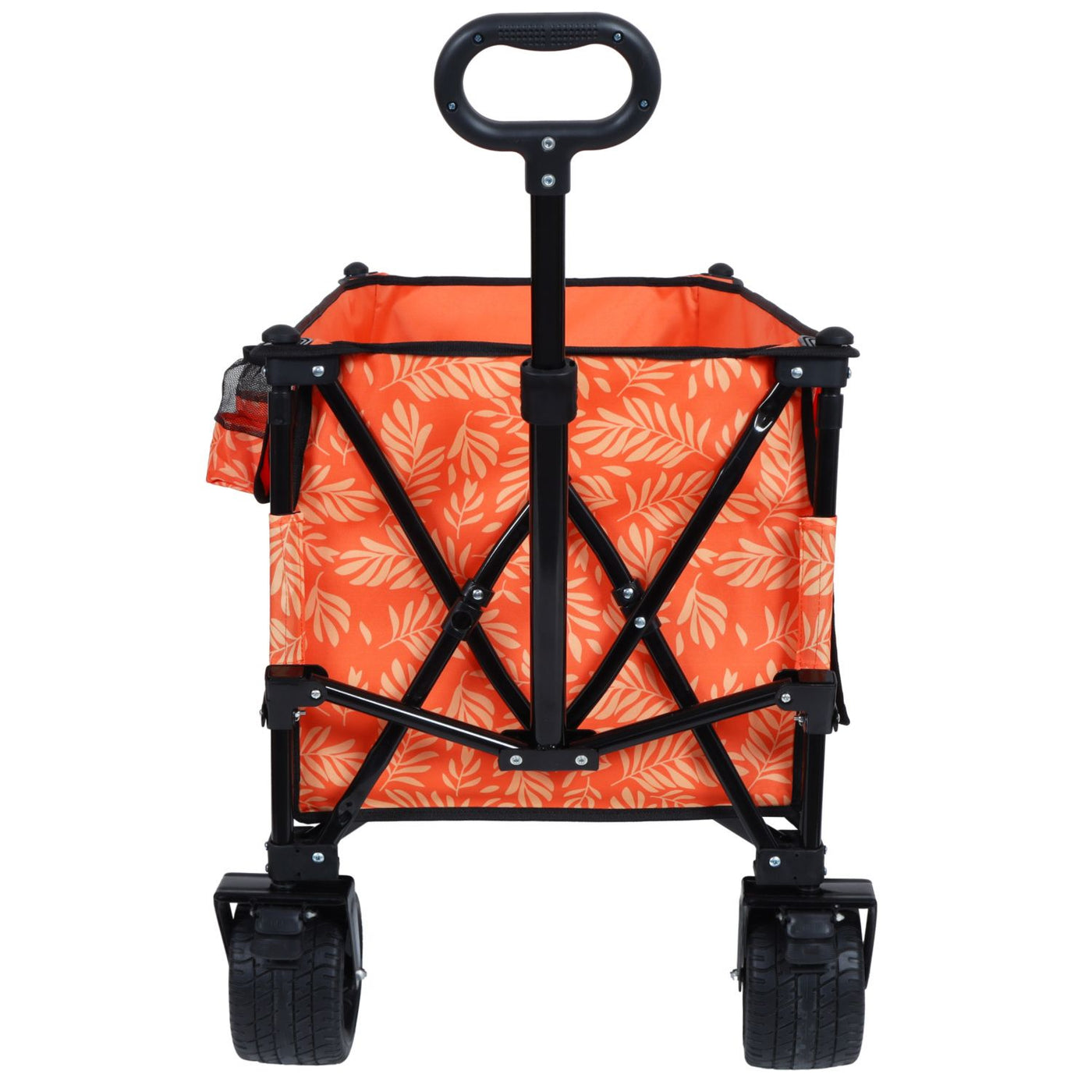 Heavy-Duty 480lbs Folding Wagon Cart with Bonus Picnic Mat - All-Terrain Beach Wheels, Drink Holders, Brakes & Side Pocket for Camping, Garden, Sports, orange print