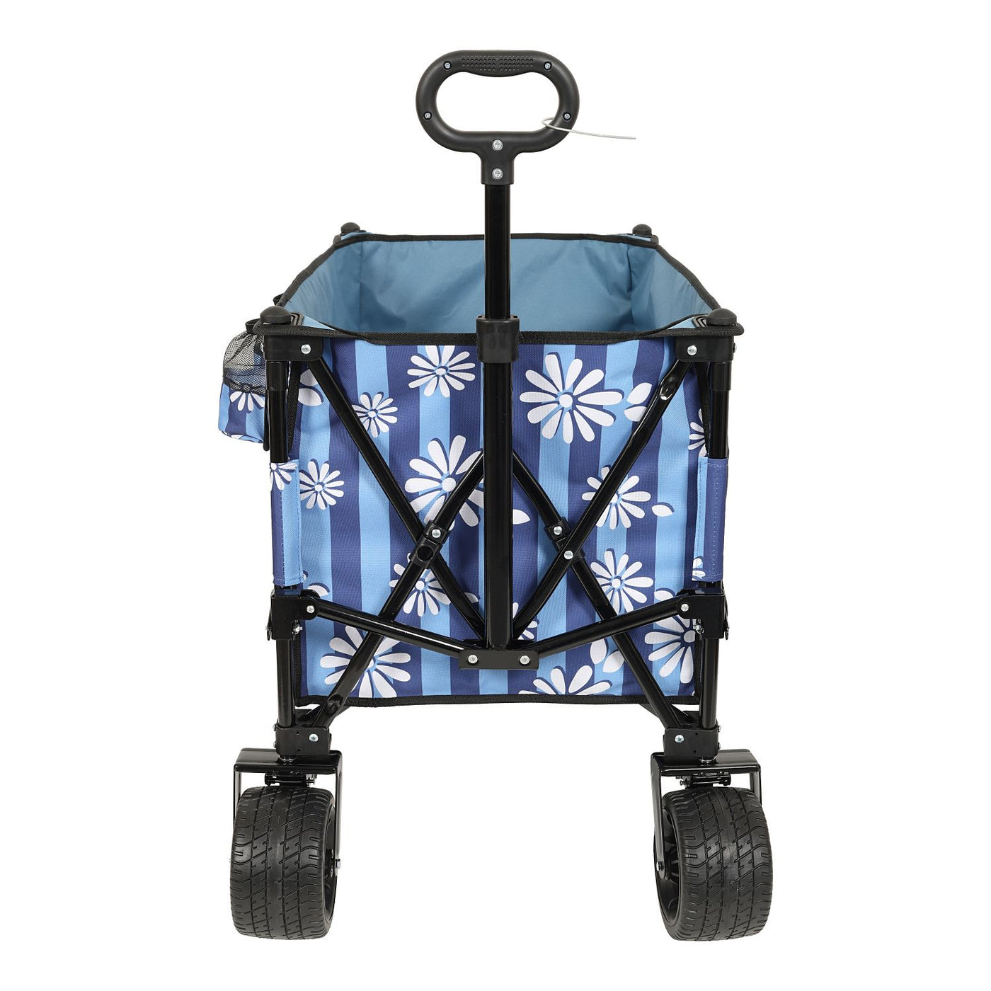 Heavy-Duty 480lbs Folding Wagon Cart with Bonus Picnic Mat - All-Terrain Beach Wheels, Drink Holders, Brakes & Side Pocket for Camping, Garden, Sports, blue vertical print