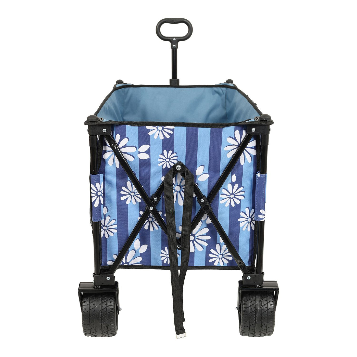 Heavy-Duty 480lbs Folding Wagon Cart with Bonus Picnic Mat - All-Terrain Beach Wheels, Drink Holders, Brakes & Side Pocket for Camping, Garden, Sports, blue vertical print