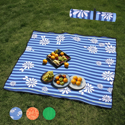 Heavy-Duty 480lbs Folding Wagon Cart with Bonus Picnic Mat - All-Terrain Beach Wheels, Drink Holders, Brakes & Side Pocket for Camping, Garden, Sports, blue vertical print