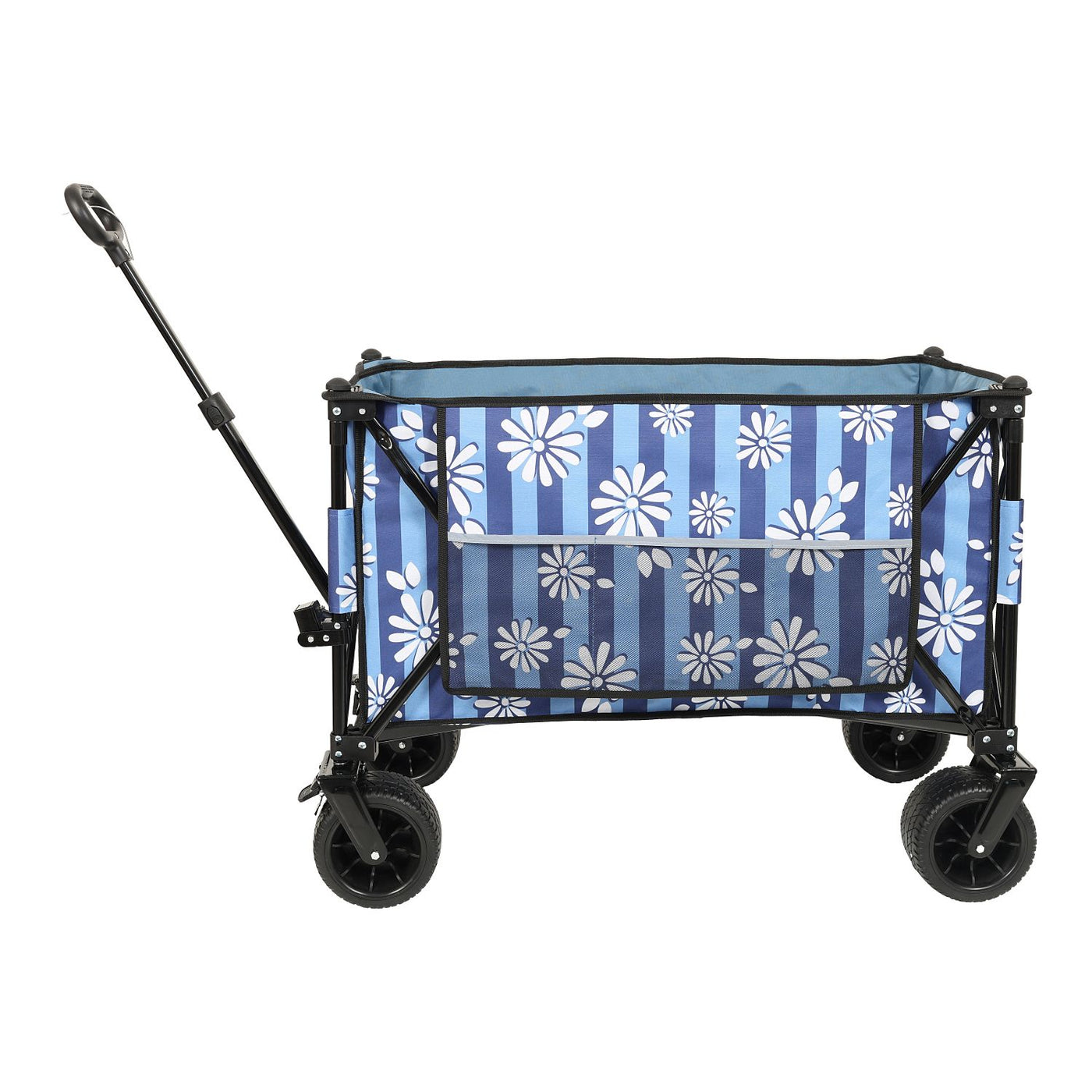 Heavy-Duty 480lbs Folding Wagon Cart with Bonus Picnic Mat - All-Terrain Beach Wheels, Drink Holders, Brakes & Side Pocket for Camping, Garden, Sports, blue vertical print