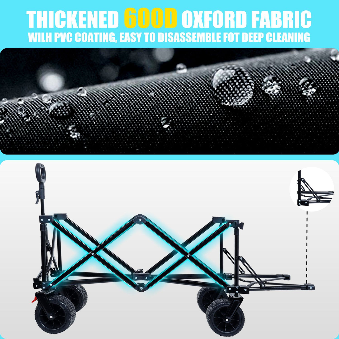 Foldable Wagon with Extended Tailgate, Extra Long Extender Wagon Cart,Beach Wagon Cart Heavy Duty 400LBS with Large All-Terrain Beach Wheels