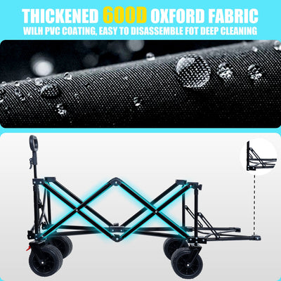 Foldable Wagon with Extended Tailgate, Extra Long Extender Wagon Cart,Beach Wagon Cart Heavy Duty 400LBS with Large All-Terrain Beach Wheels