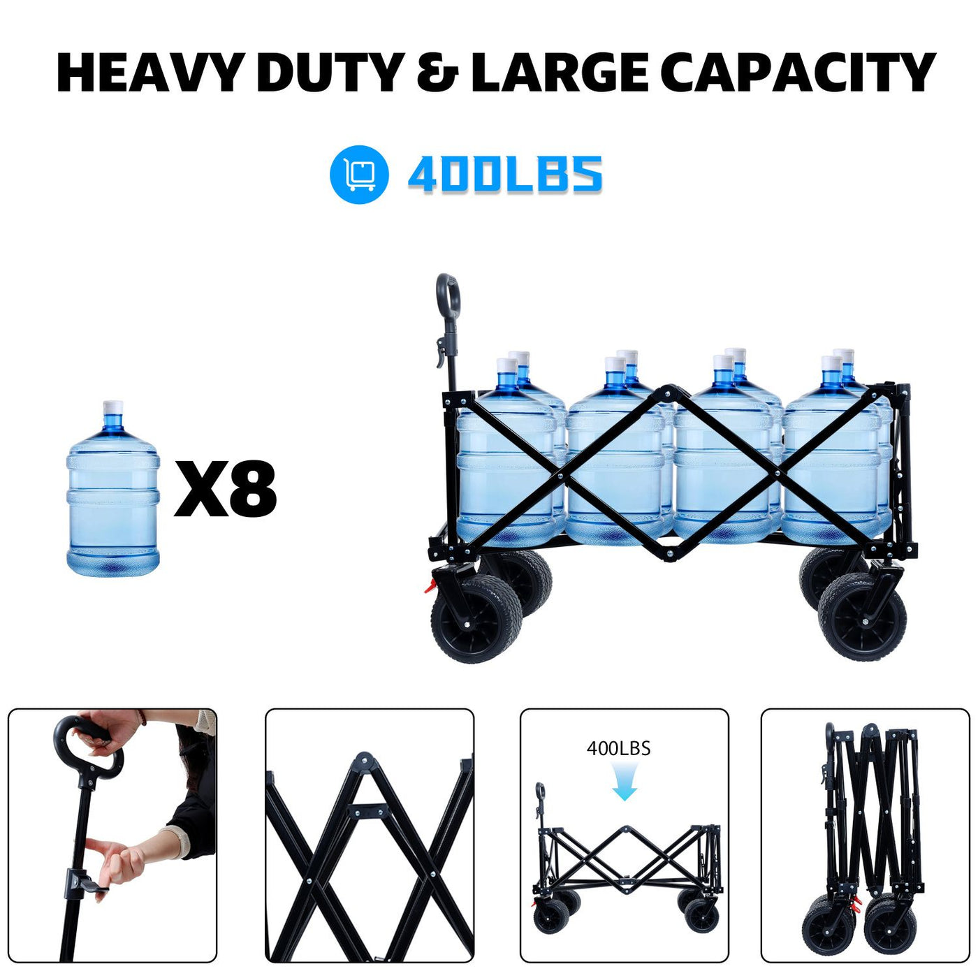 Foldable Wagon with Extended Tailgate, Extra Long Extender Wagon Cart,Beach Wagon Cart Heavy Duty 400LBS with Large All-Terrain Beach Wheels