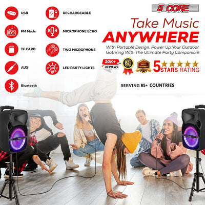 5 Core 10 inch PA Portable Bluetooth Party Speaker Karaoke Boombox + 2 Wireless Mics : ACTIVE HOME 10 2-MIC 2 PIC