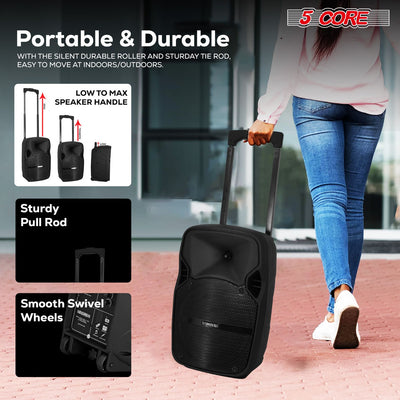 5 Core 10 inch PA Portable Bluetooth Party Speaker Karaoke Boombox + 2 Wireless Mics : ACTIVE HOME 10 2-MIC 2 PIC