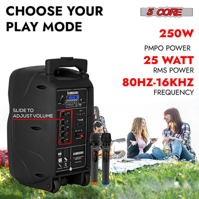5 Core 10 inch PA Portable Bluetooth Party Speaker Karaoke Boombox + 2 Wireless Mics : ACTIVE HOME 10 2-MIC 2 PIC