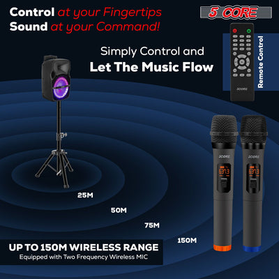 5 Core 10 inch PA Portable Bluetooth Party Speaker Karaoke Boombox + 2 Wireless Mics : ACTIVE HOME 10 2-MIC 2 PIC