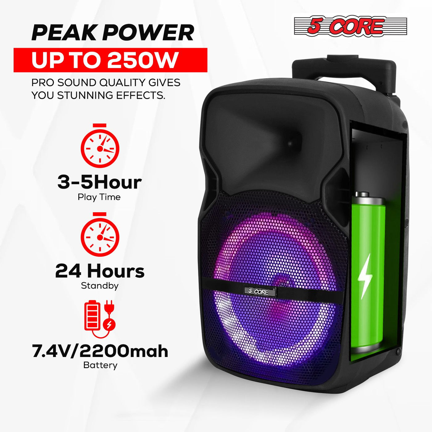5 Core 10 inch PA Portable Bluetooth Party Speaker Karaoke Boombox + 2 Wireless Mics : ACTIVE HOME 10 2-MIC 2 PIC